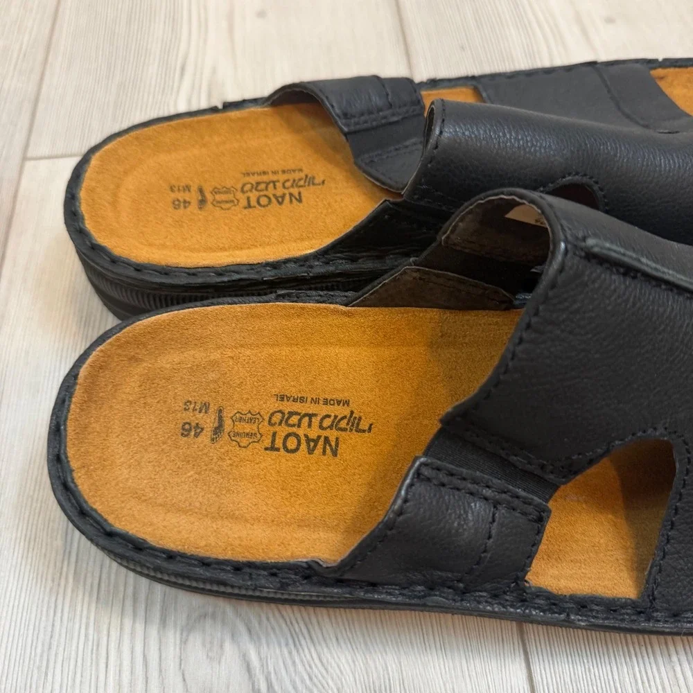 NEW Naot Jeff Men Black Caviar Leather Slide Sandals 69906 Shoes EU 46 US 13